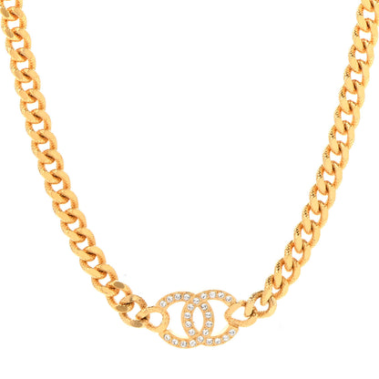 Chanel Crystal Chain Link CC Choker Necklace Gold 1 of 7