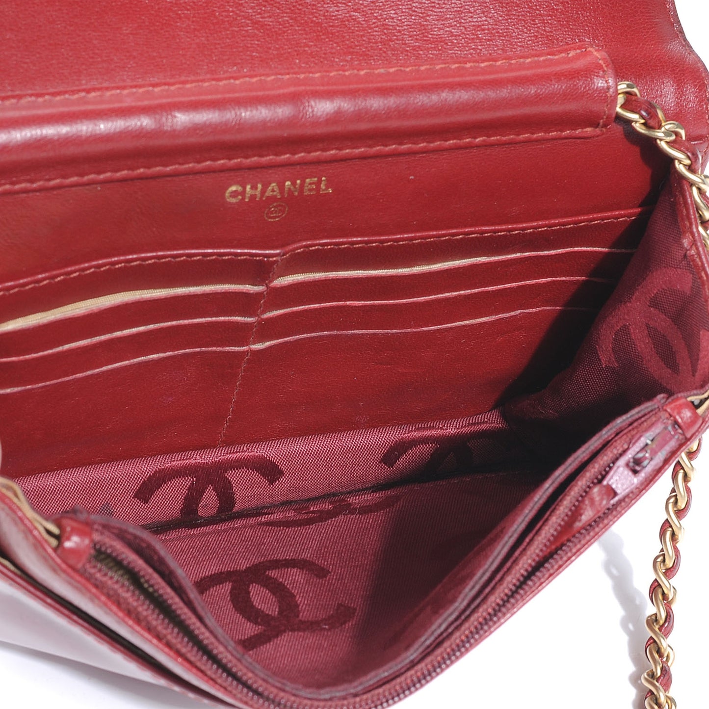 Patent Quilted Wallet On Chain WOC Red