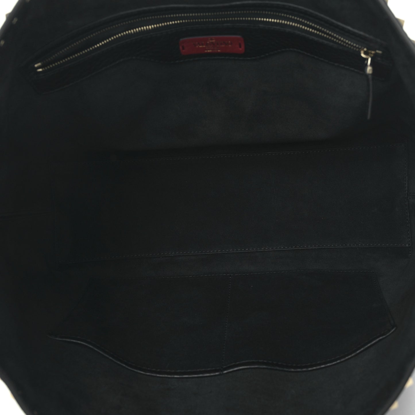 Grained Calfskin Rockstud Shoulder Tote Black