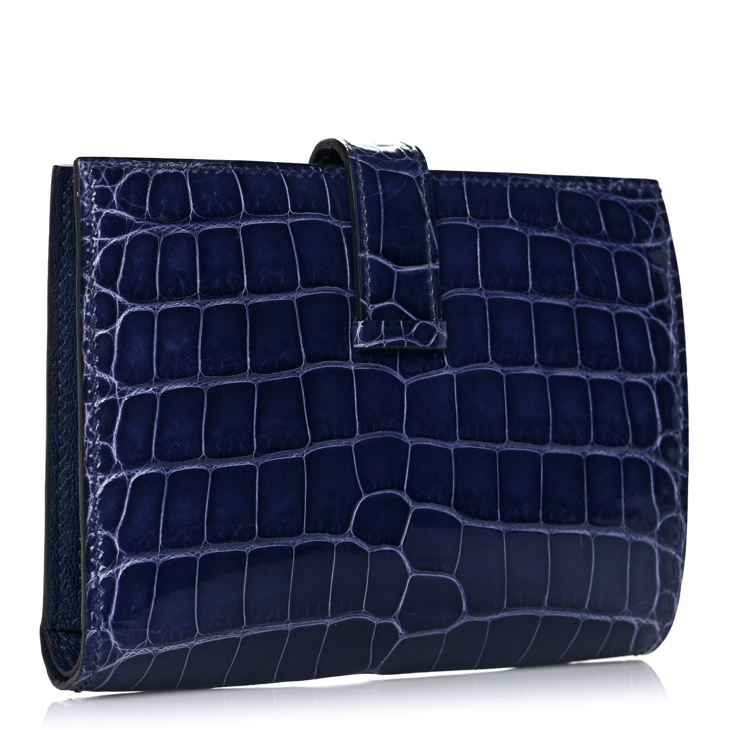 Hermes Shiny Alligator Bearn Compact Wallet Bleu Electrique 3 of 12