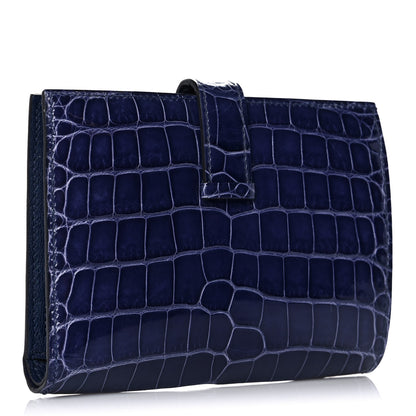 Hermes Shiny Alligator Bearn Compact Wallet Bleu Electrique 3 of 12