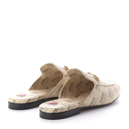 Gucci Calfskin Stamp Print Womens Princetown Slippers 37 Soy Black 4 of 9