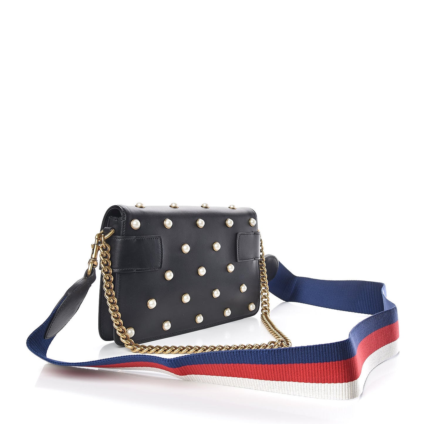 Nappa Pearl Studded Mini Queen Margaret Broadway Shoulder Bag Black