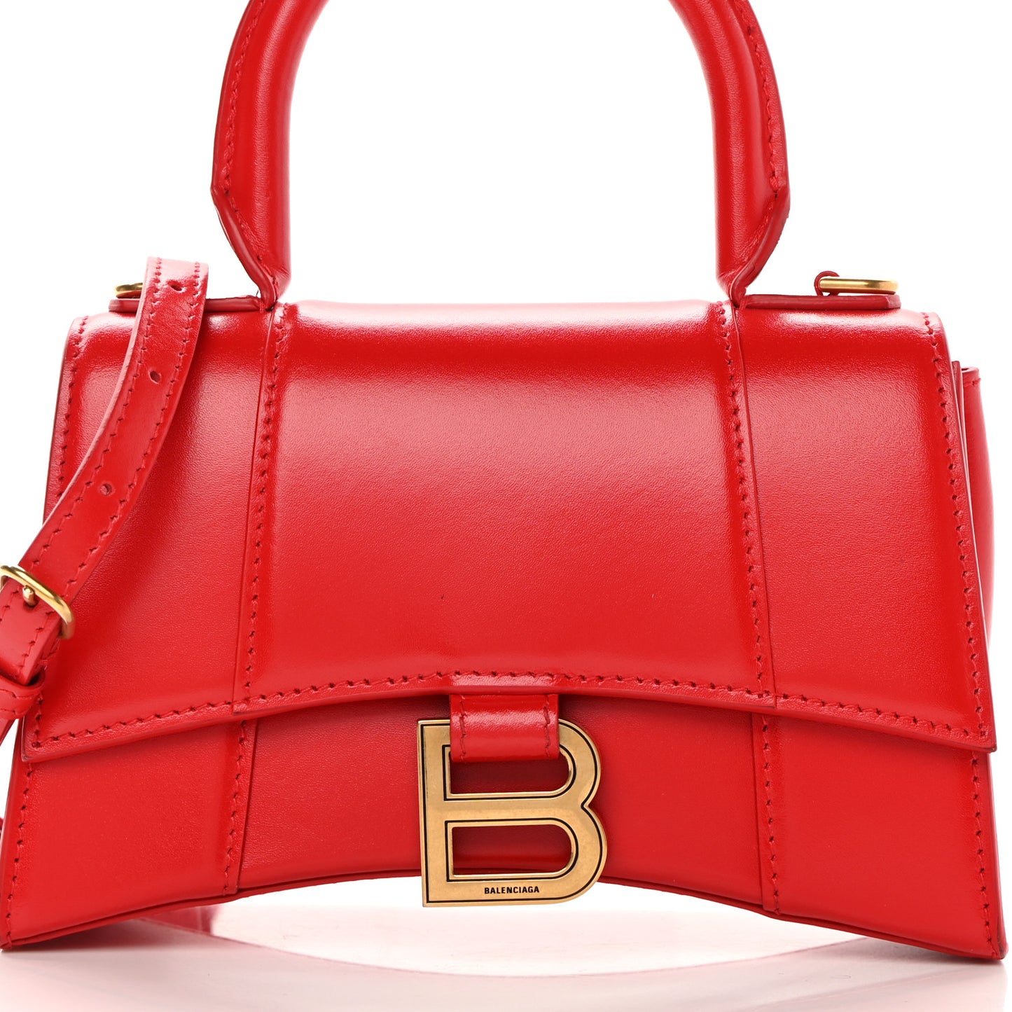 Shiny Box Calfskin Hourglass Top Handle Bag XS Bright Red