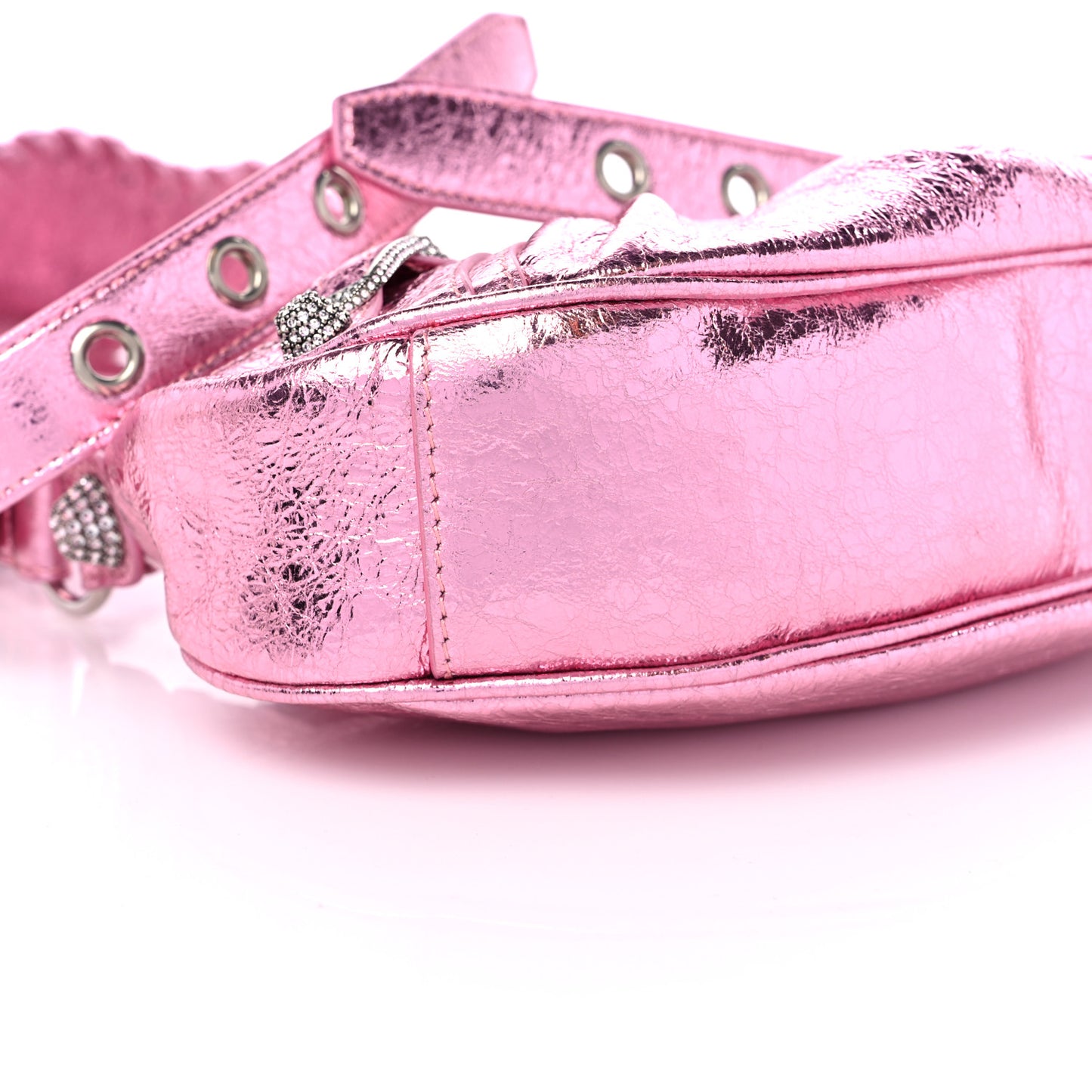 Metallic Agneau Arena Crystal Le Cagole Shoulder Bag XS Met Pink