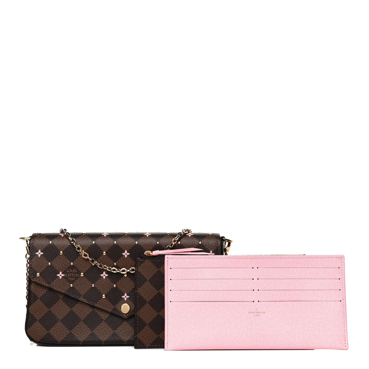 Damier Ebene Studded Pochette Felicie Chain Wallet