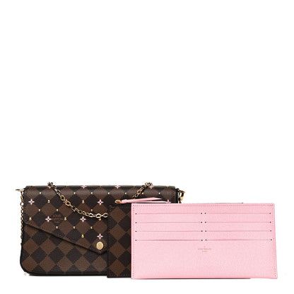 Louis Vuitton Damier Ebene Studded Pochette Felicie Chain Wallet 1 of 12