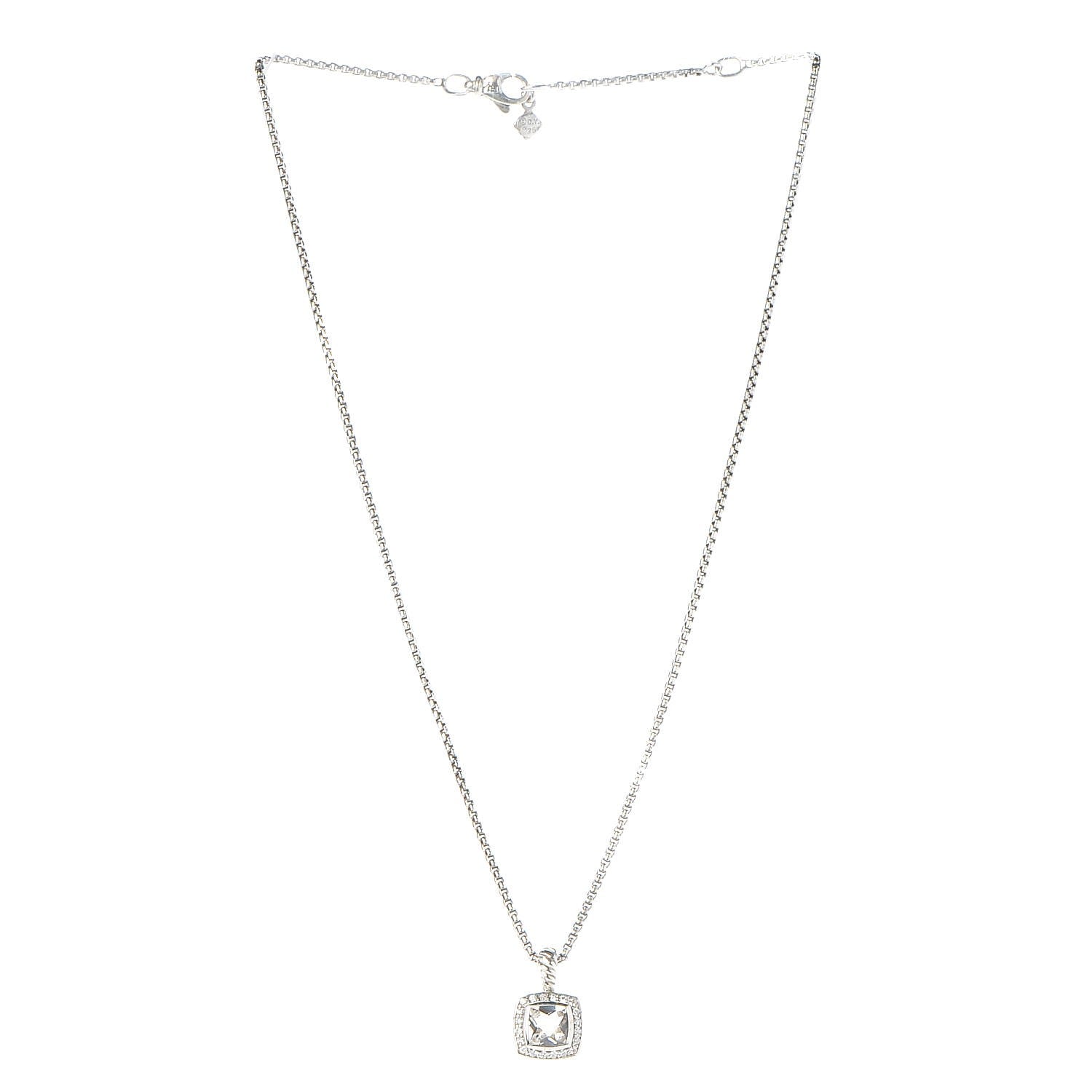 David Yurman Sterling Silver Diamond White Topaz 7mm Petite Albion Pendant Necklace 3 of 7