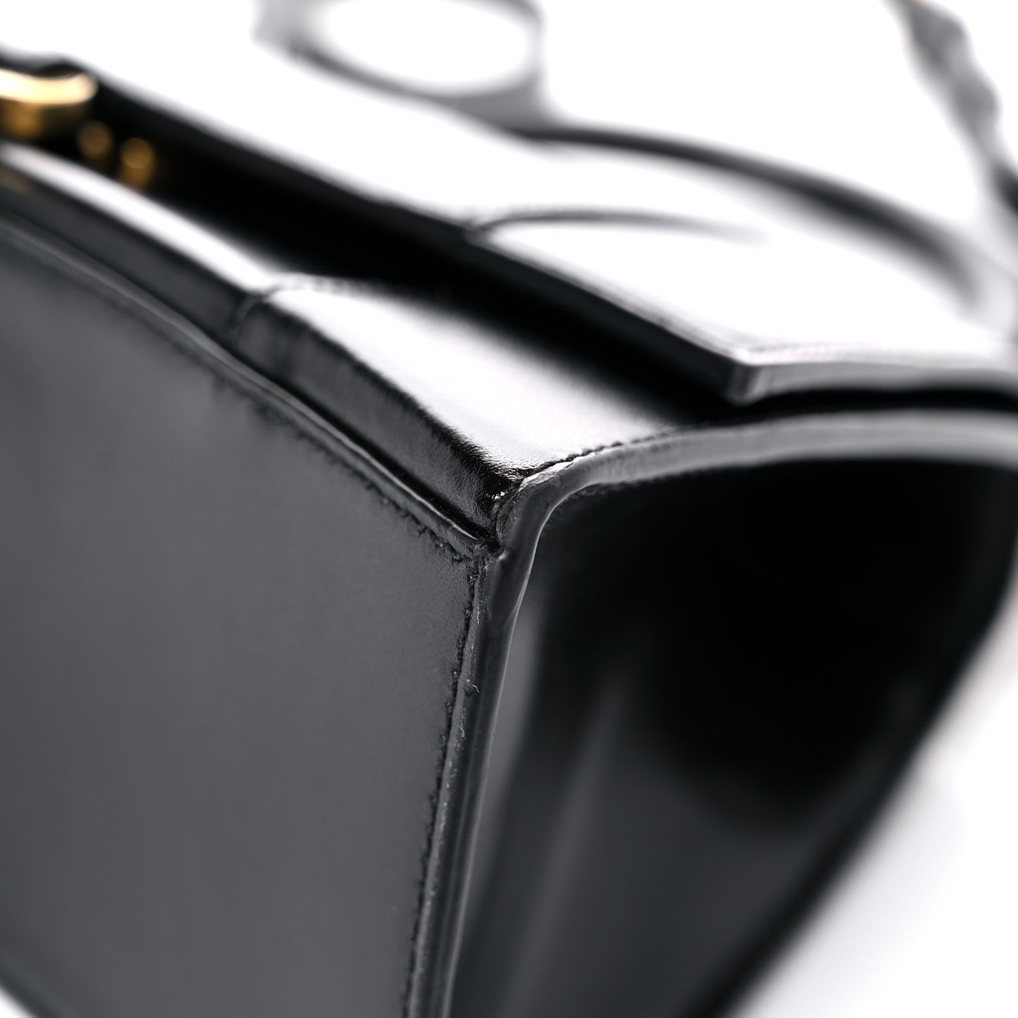 Shiny Box Calfskin Small Hourglass Top Handle Bag Black