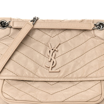 Saint Laurent Crinkled Calfskin Matelasse Monogram Medium Niki Chain Satchel Gold Sand 7 of 9