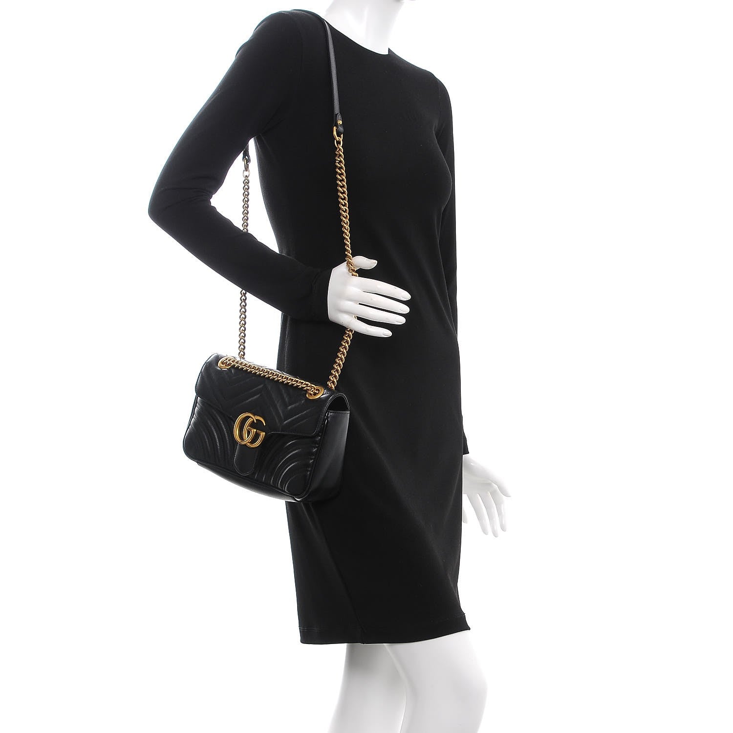 Gucci Calfskin Matelasse Small GG Marmont Shoulder Bag Black 2 of 7