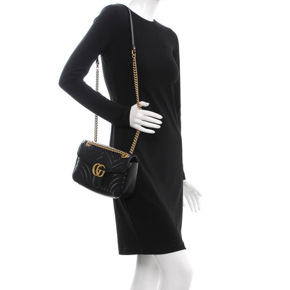 Gucci Calfskin Matelasse Small GG Marmont Shoulder Bag Black 2 of 7