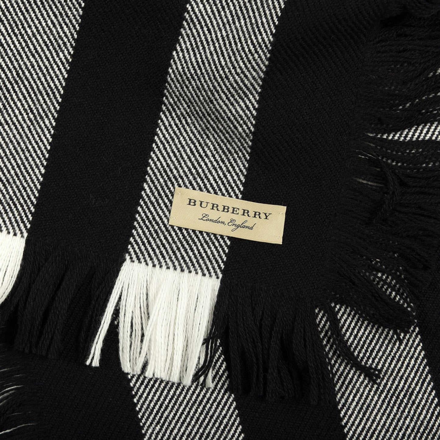 Wool Half Mega Check Fringe Scarf Black
