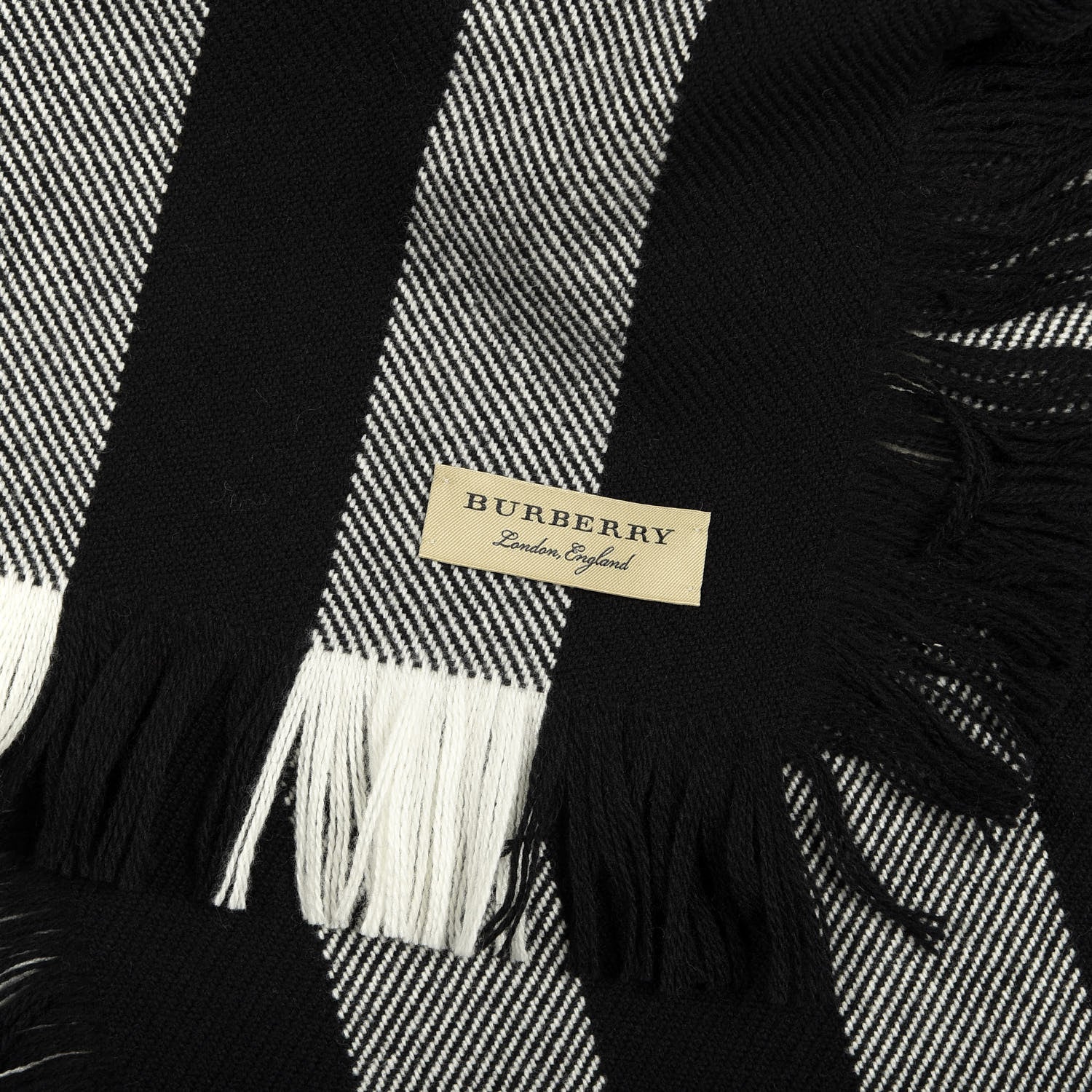Burberry Wool Half Mega Check Fringe Scarf Black 3 of 3