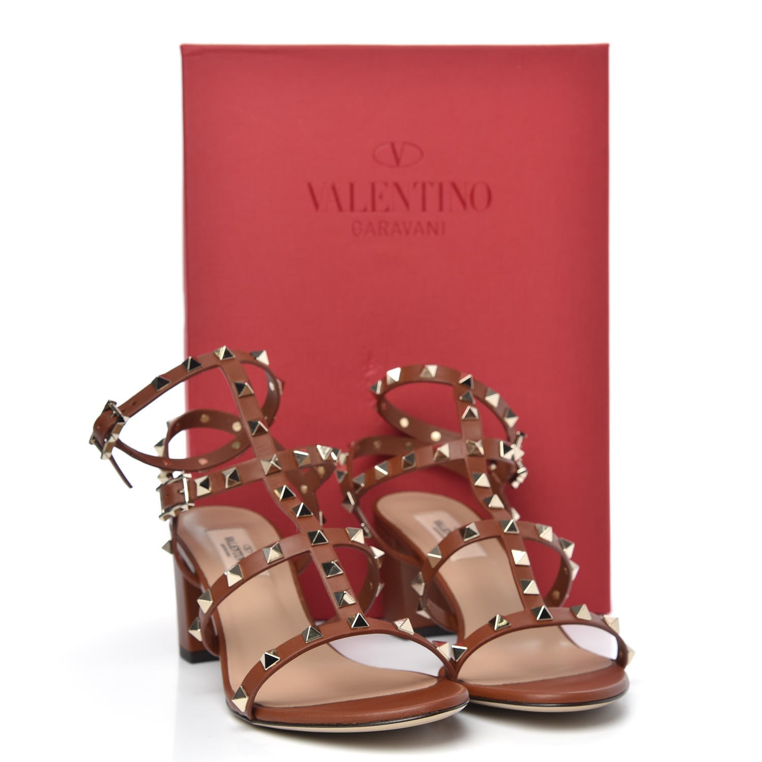 Valentino Garavani Calfskin Rockstud 60mm City Sandals 39 Saddle Brown 8 of 8