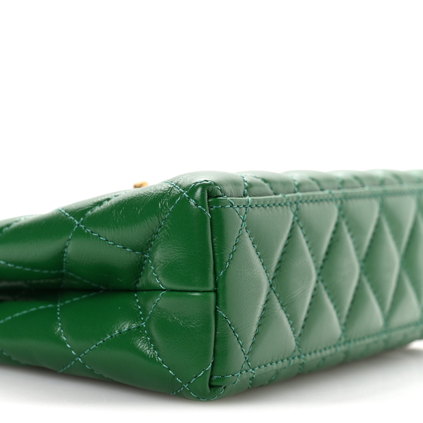 Shiny Aged Calfskin Quilted Nano Kelly Shopper Green