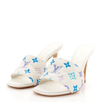 Louis Vuitton Lambskin Embossed Monogram By The Pool Revival High Heel Mules 38 White Blue Purple 4 of 9
