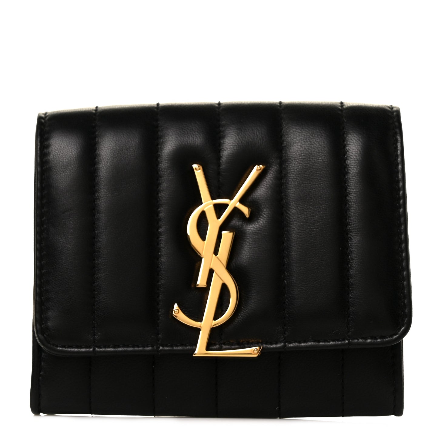 Lambskin Matelasse Monogram Vicky Tri-Fold Wallet Black