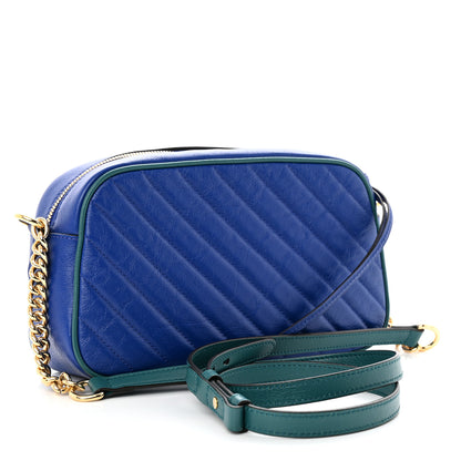 Gucci Azalea Calfskin Enamel Matelasse Diagonal Small Torchon GG Marmont Chain Shoulder Bag Imperial Blue Pavone 3 of 11
