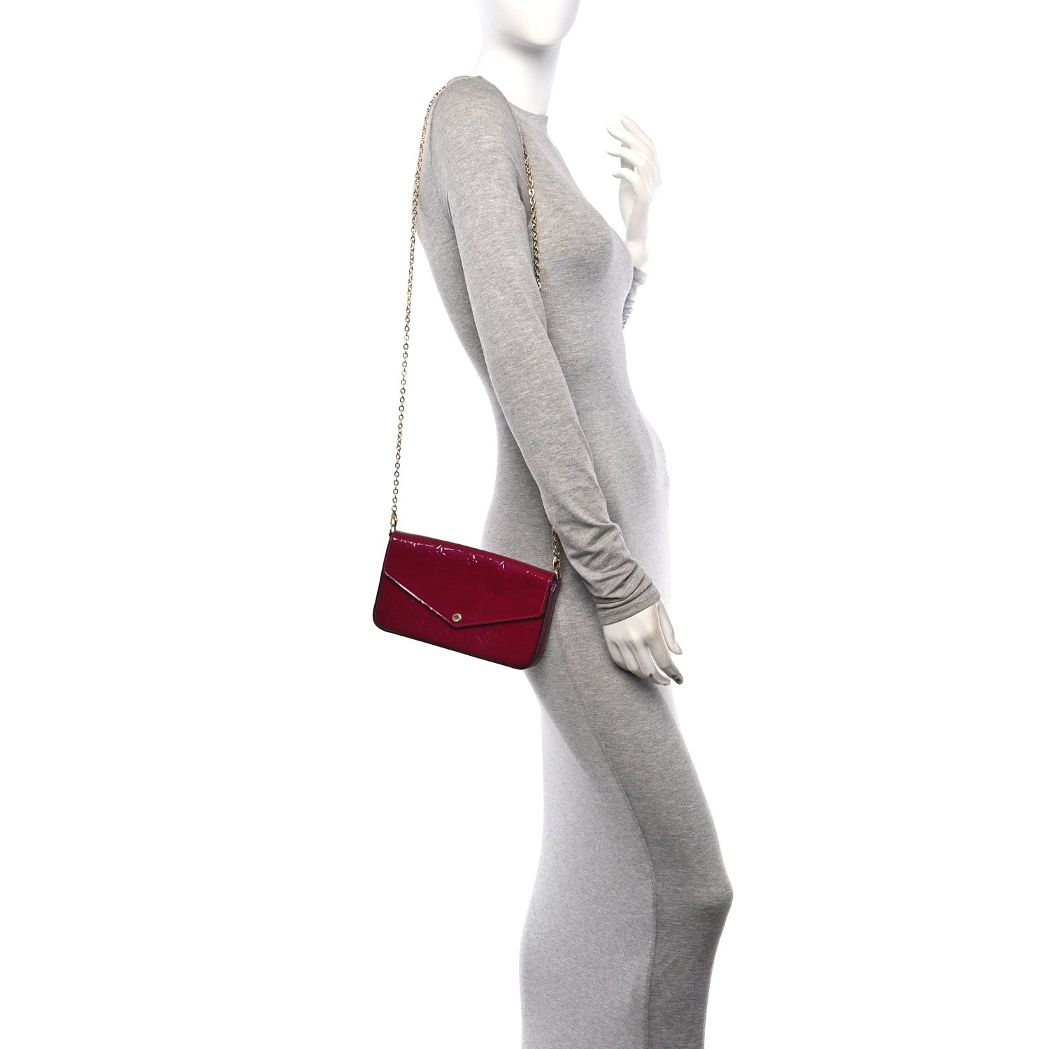 Louis Vuitton Vernis Felicie Chain Wallet Magenta 2 of 10
