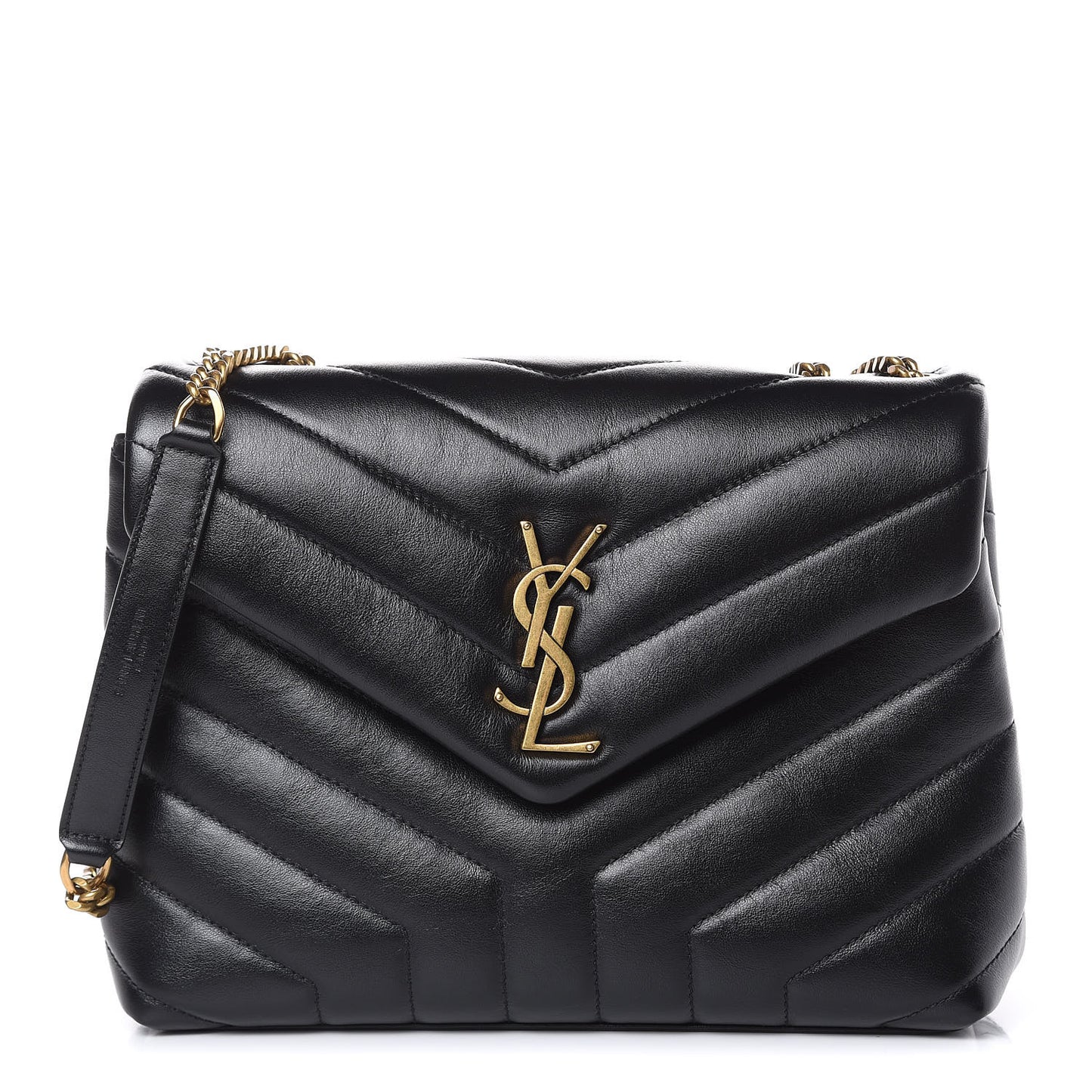Calfskin Y Quilted Monogram Small Loulou Chain Satchel Black