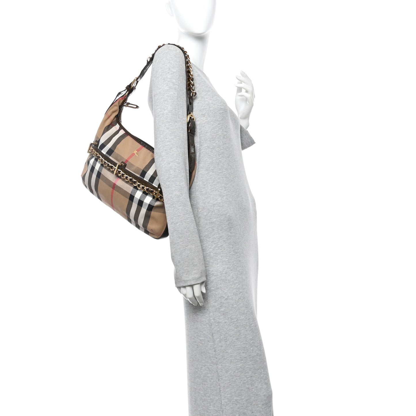 Patent House Check Chain Hobo Brown