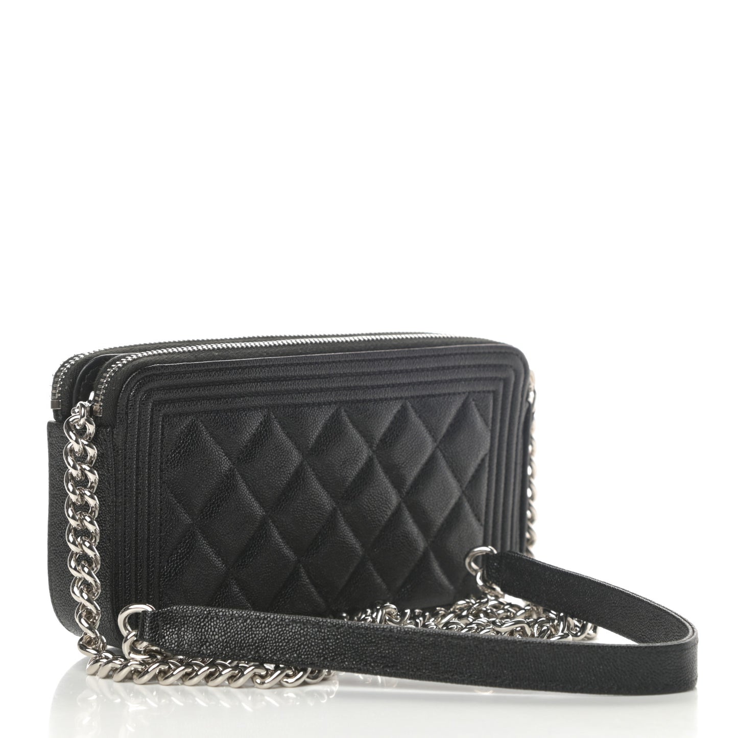 Caviar Quilted Small Boy Clutch With Chain Black
