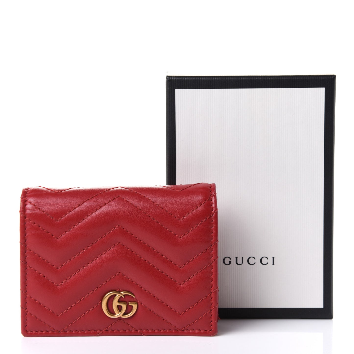 Calfskin Matelasse GG Marmont Card Case Wallet Hibiscus Red
