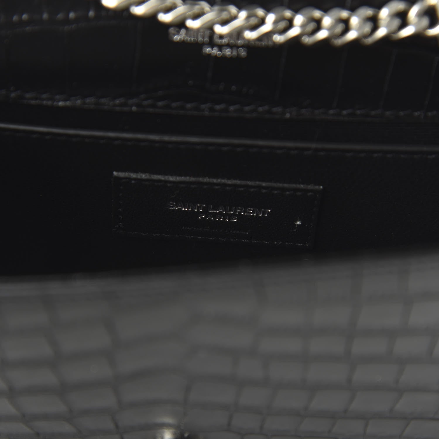 Saint Laurent Calfskin Crocodile Embossed Small Classic Monogram Kate Tassel Satchel Black 8 of 9