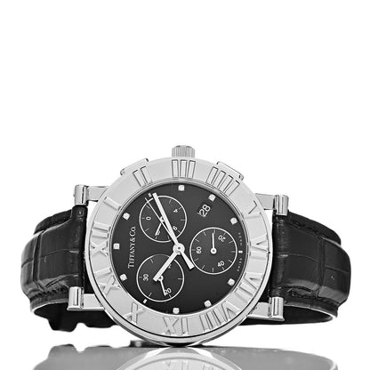Tiffany Stainless Steel Alligator Diamond 35mm Atlas Chronograph Quartz Watch Black 3 of 10