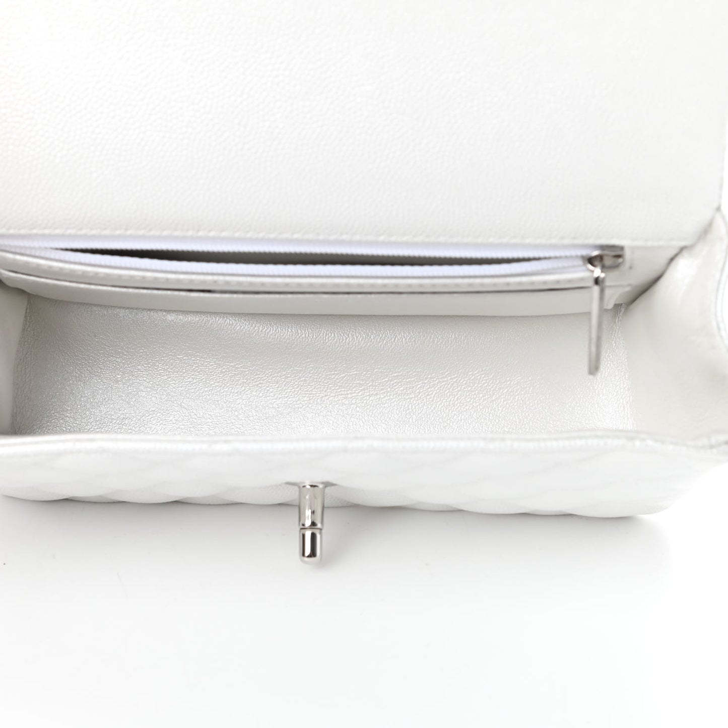 Iridescent Caviar Quilted Mini Top Handle Rectangular Flap White