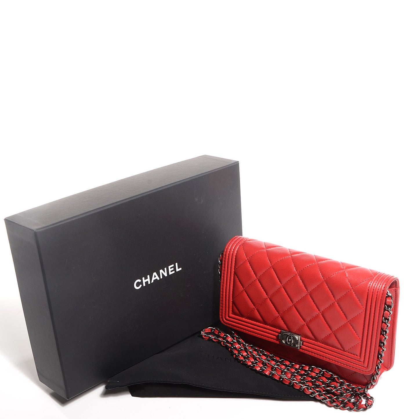 Lambskin Quilted Boy Wallet On Chain WOC Red