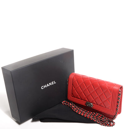Chanel Lambskin Quilted Boy Wallet On Chain WOC Red 5 of 8