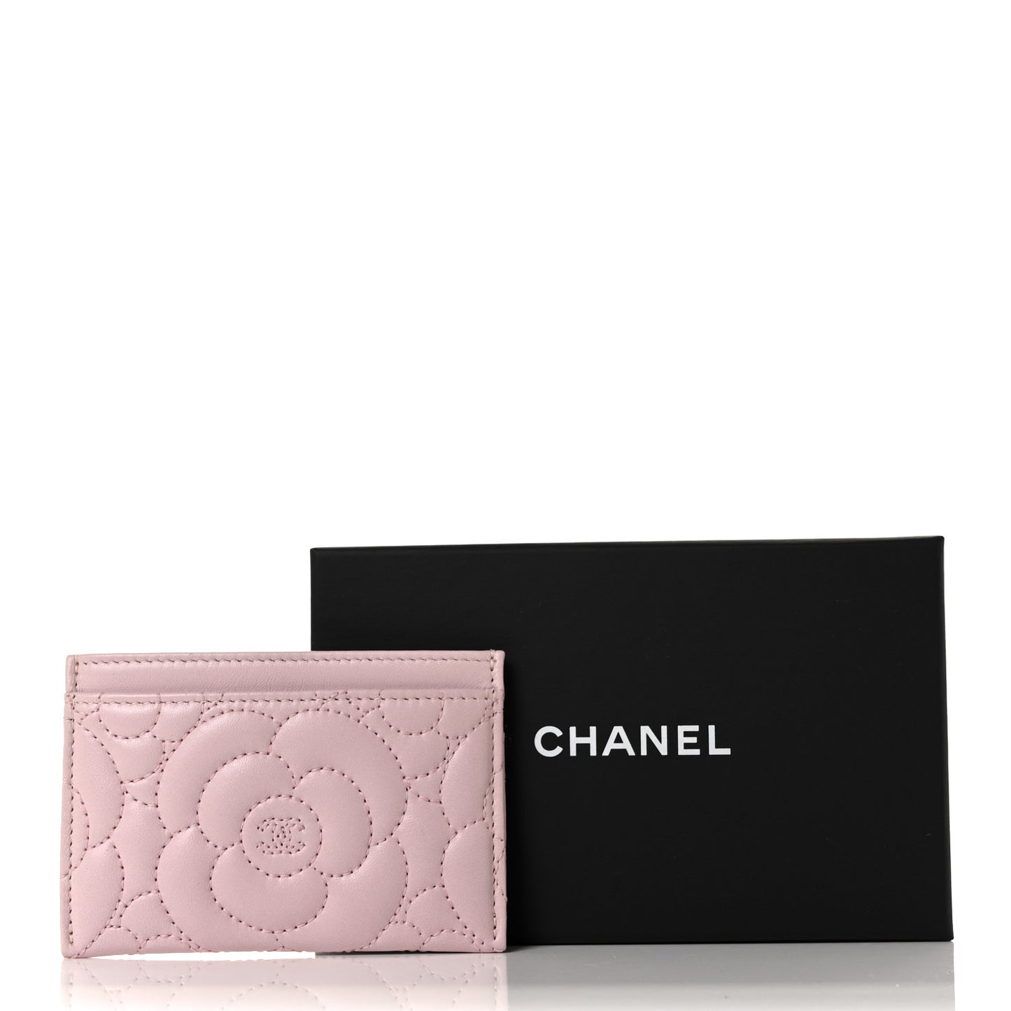 Lambskin Camellia Embossed Card Holder Pink