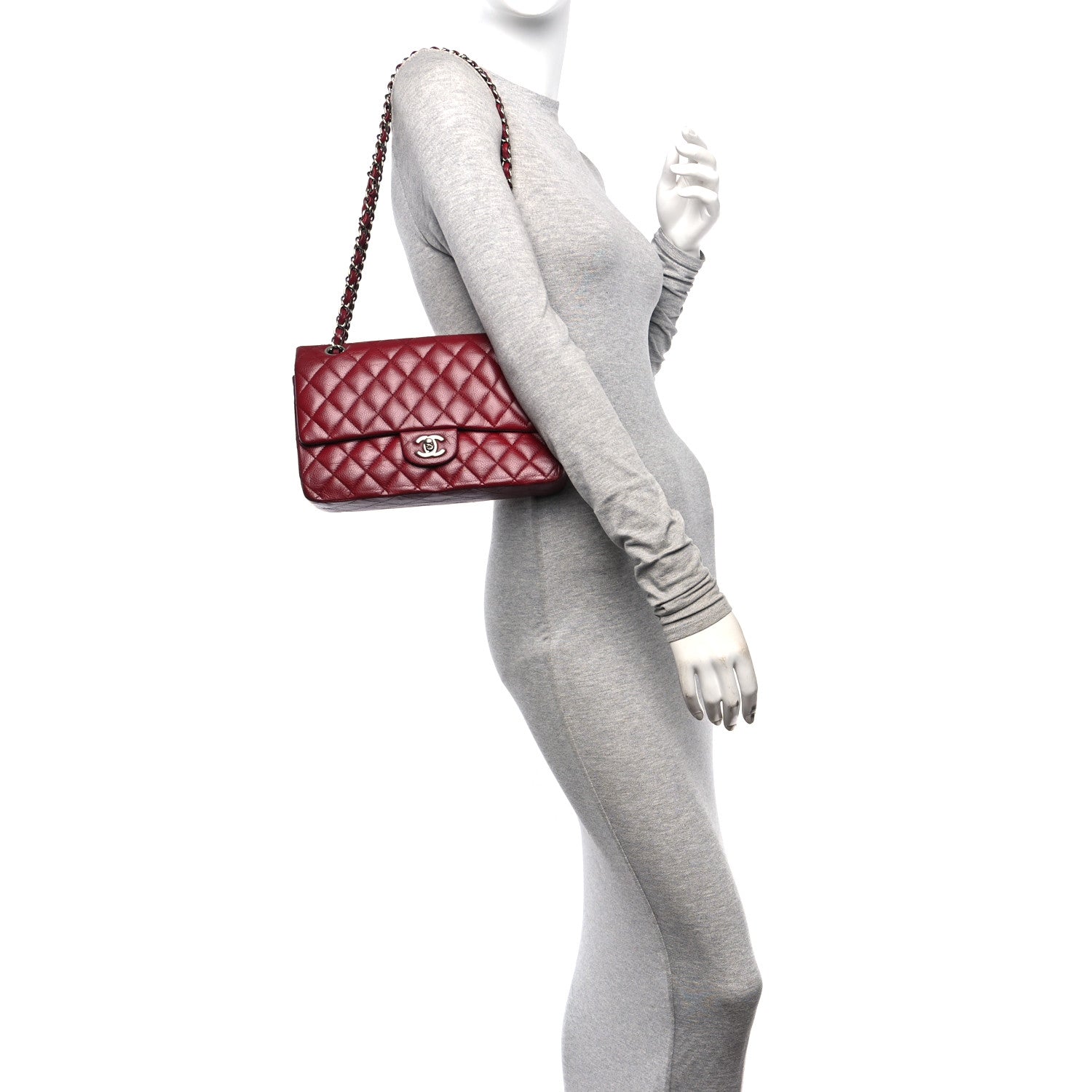 Chanel Caviar Quilted Medium Double Flap Dark Red 2 of 15