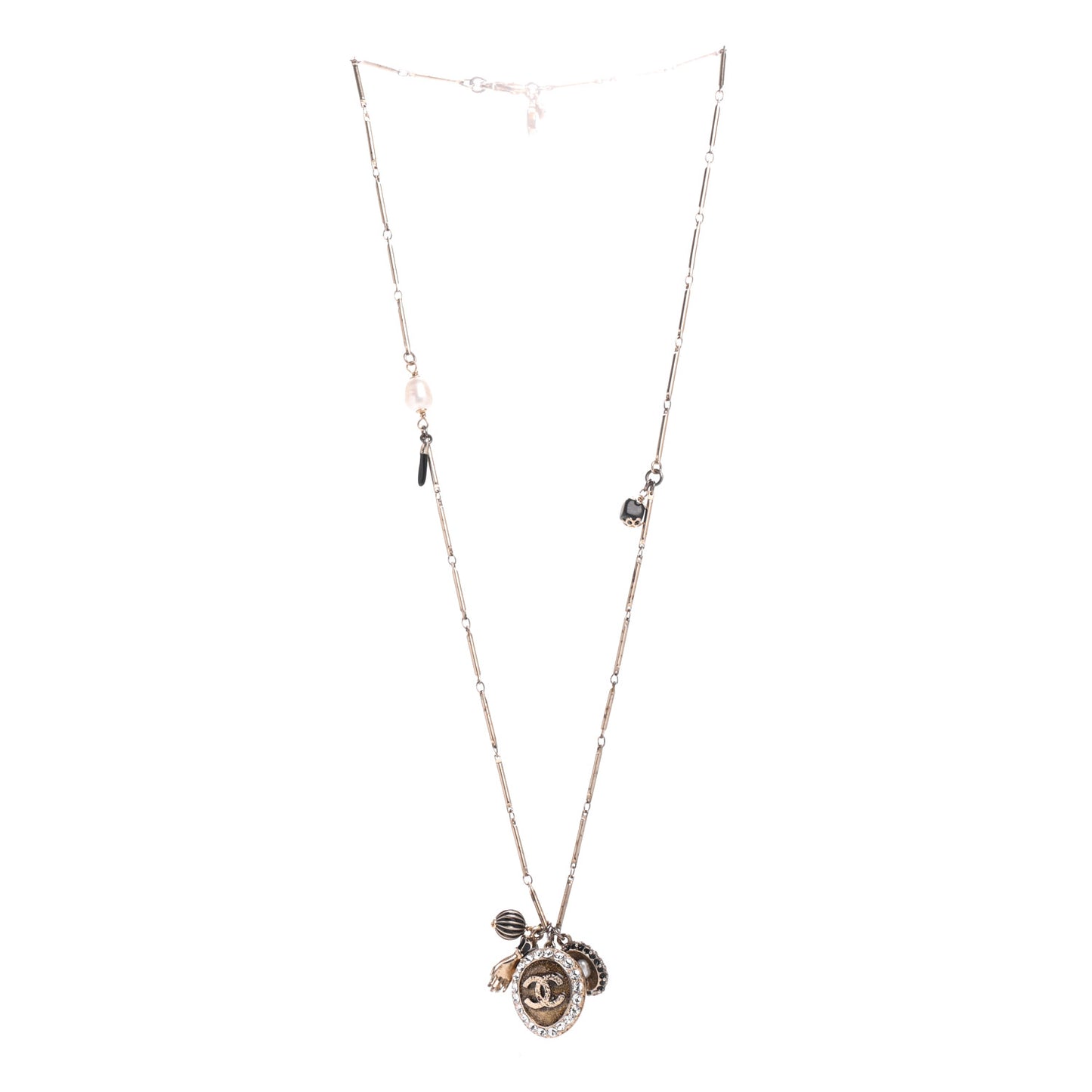 Crystal Enamel CC Charms Necklace Gold