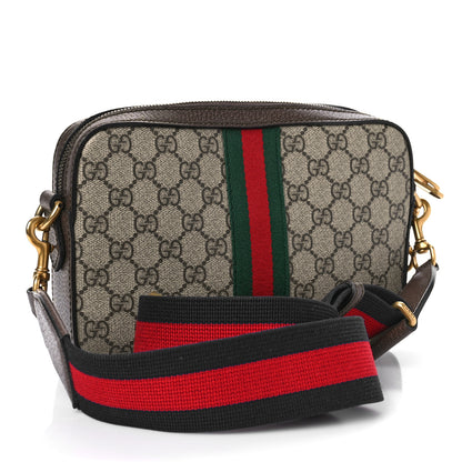 Gucci GG Supreme Monogram Textured Dollar Calfskin Web Ophidia Wristlet Shoulder Bag Beige Ebony New Acero 3 of 8