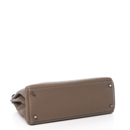 Hermes Togo Kelly Retourne Eclat 35 Etoupe Bleu Azteque 6 of 38