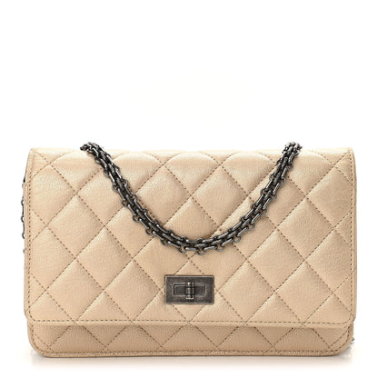 Chanel Metallic Sheepskin Quilted Reissue Wallet On Chain WOC Beige 1 of 11