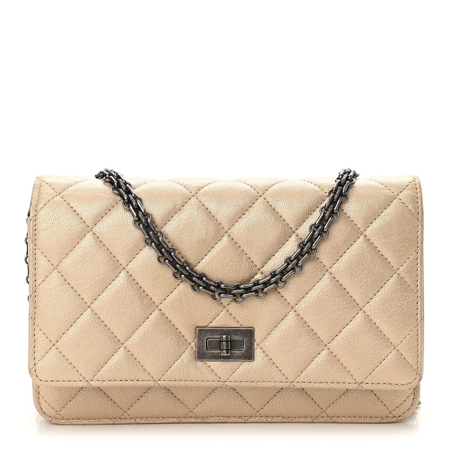 Metallic Sheepskin Quilted Reissue Wallet On Chain WOC Beige