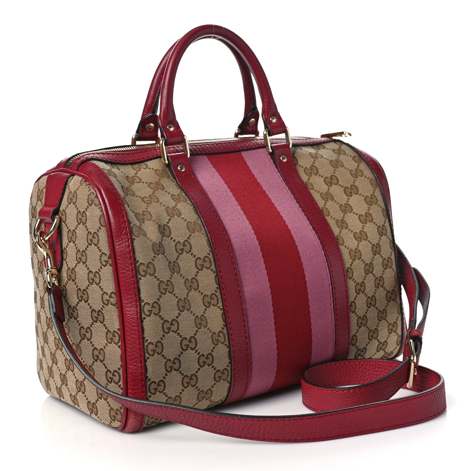 Gucci Monogram Cellarius Calfskin Vintage Web Medium Boston Beige Ebony Soft Burgundy Peonia Flower 2 of 9