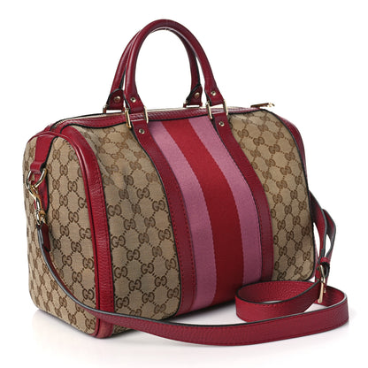 Gucci Monogram Cellarius Calfskin Vintage Web Medium Boston Beige Ebony Soft Burgundy Peonia Flower 2 of 9