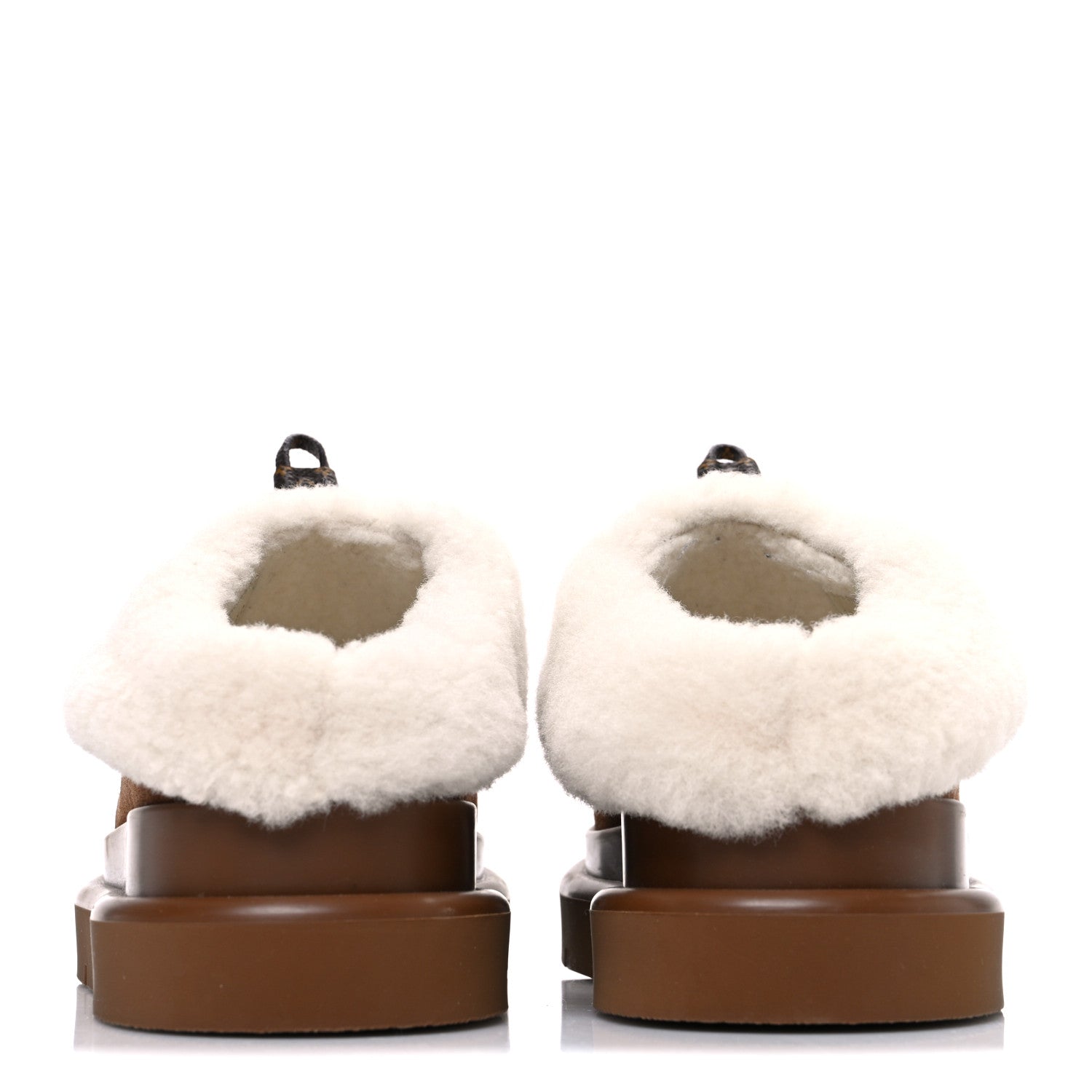 Louis Vuitton Suede Calfskin Shearling Monogram Debossed Cortina Closed Mule 38 Light Beige 6 of 10