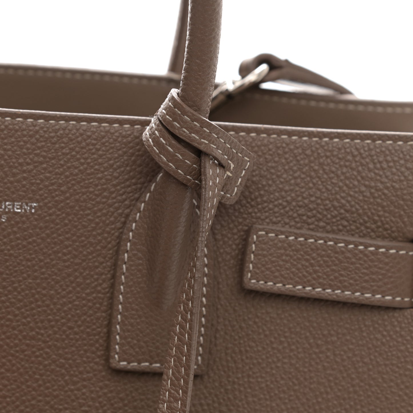 Grained Calfskin Topstich Baby Sac De Jour Taupe