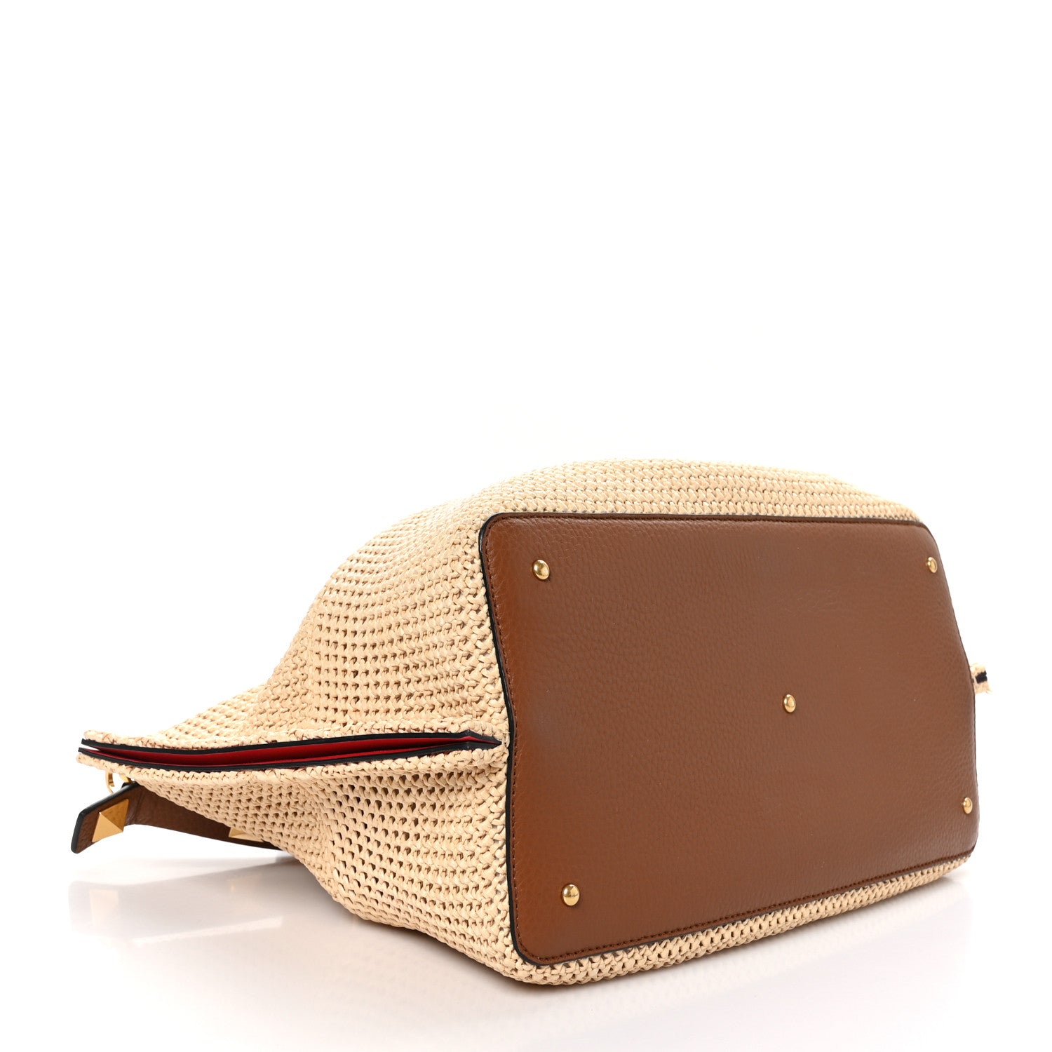Valentino Garavani Raffia Grained Calfskin Medium Rockstud Vlogo Tote Naturale 5 of 10
