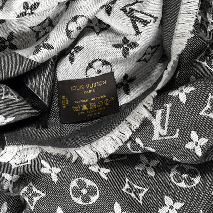 Louis Vuitton Wool Silk Monogram Denim Shawl Black 3 of 3