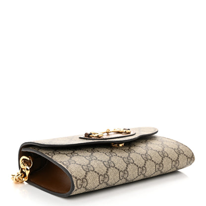 Gucci GG Supreme Monogram Azalea Calfskin Web Mini Horsebit 1955 Chain Shoulder Bag Beige Ebony Brown Sugar 4 of 10