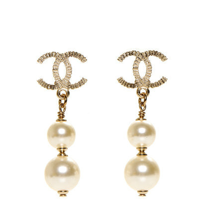 Chanel CC Pearl Drop Earrings Gold 1 of 4