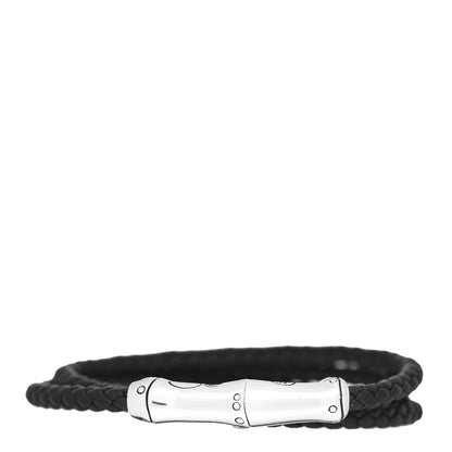 John Hardy Sterling Silver Leather 8mm Braided Bamboo Station Wrap Bracelet Black 1 of 3