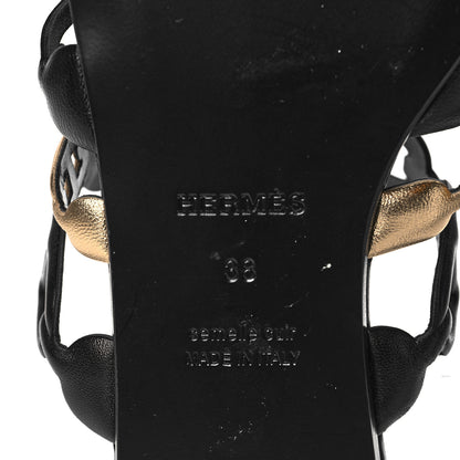 Hermes Metallic Nappa Suede Chaine d'Ancre Sandals 38 Black Champagne 6 of 8